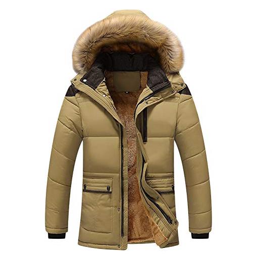 YAOTT piumino giacca parka da uomo giubbini con cappuccio giubbotto a caldo manica lunga invernale calda cachi chiaro xl