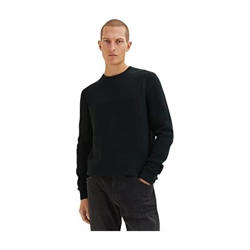 TOM TAILOR maglione basic con struttura, uomo, verde (dark gable green melange 13159), l