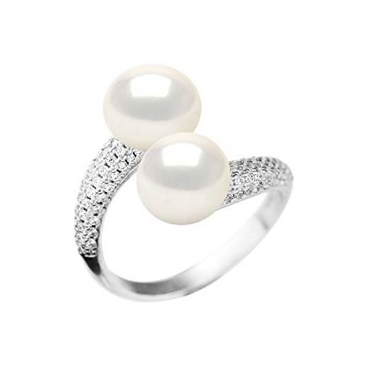 PEARLS & COLORS NATURAL FINE PEARLS pearls & colors - anello toi & moi - vera perla di coltivazione dell'acqua dolce con bottoni 9-10 mm - colore bianco naturale - qualità aaa+ - argento 925 - gioiello da donna