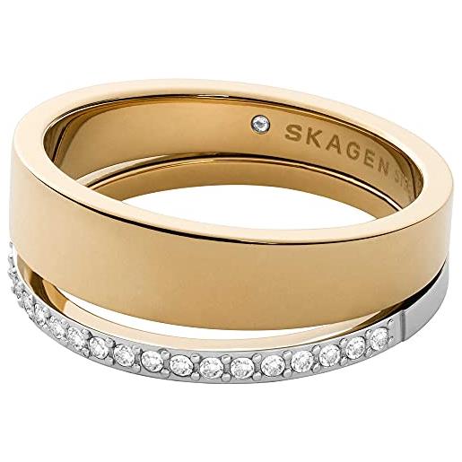 Skagen anello da donna in acciaio inossidabile, lunghezza 4/5 in, oro e argento con glitter, 6.5