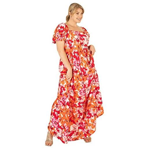 Lovedrobe ladies plus size summer maxi dresses for women flowers short sleeve frilly pull on curve lace high waist square neck, vestito donna, red, 