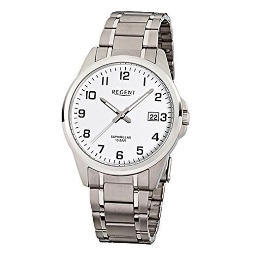 Regent orologio da polso da uomo, elegante, analogico, in titanio, argento, urf925, bracciale