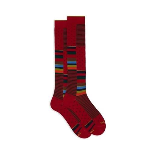 Gallo calze lunghe uomo cotone rosso fantasia blocchi multicolor, pois e windsor