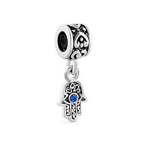LSxAB charm blu malocchio hamsa mano amuleto buona fortuna gioielli compatibile con braccialetti pandora, rame, nessuna pietra preziosa