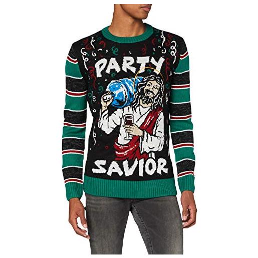 Urban Classics savior christmas sweater felpe, nero/x-masgreen, xl unisex-adulto