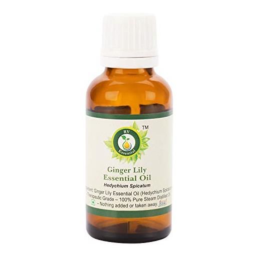 R V Essential puro ginger lily essenziale olio 50ml (1.69oz)- hedychium spicatum (100% pure and natural steam distilled) pure ginger lily essential oil