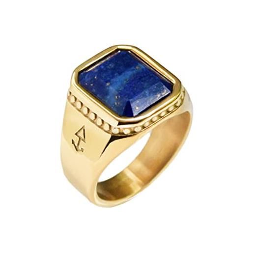 ROCK & STEEL GERMANY rock and steel zeus - anello da uomo con sigillo in pietra di lapislazzuli, in acciaio inox, colore: oro, gemma, lapislazzuli