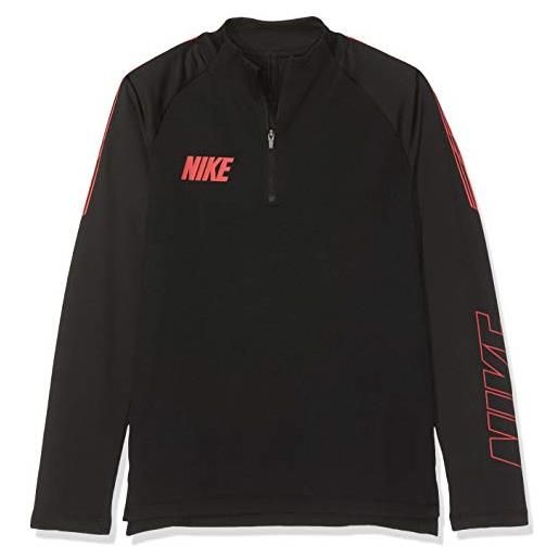 Nike b nk dry sqd dril 19, t-shirt a manica lunga bambino, black/ember glow/ember glow, xs