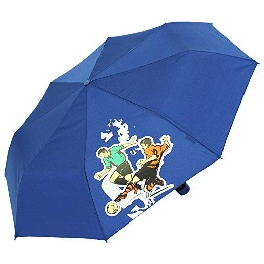 Derby ombrello da bambino per bambini, leggero, colore: blu, calcio, 90 cm, ombrello tascabile per bambini con apribottiglie. 