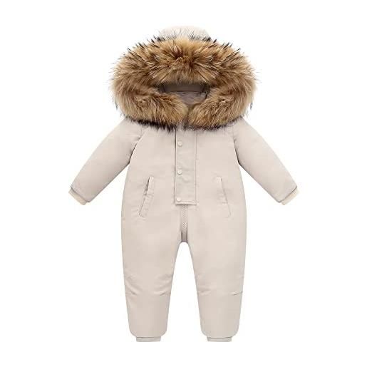 Fewlby bambino tute da neve di piuma tuta da sci inverno pagliaccetto con cappuccio tutina ragazzi ragazze abiti invernali/beige 18-24 mesi