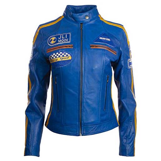 Aviatrix genuine leather woman motorcycle jacket with band collar and racing badges (qooc)