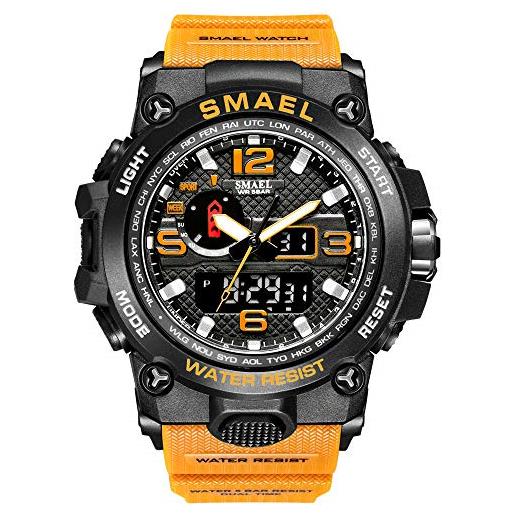 SMAEL orologio sportivo da uomo con quadrante grande, analogico, digitale, orologio casual alla moda, arancione
