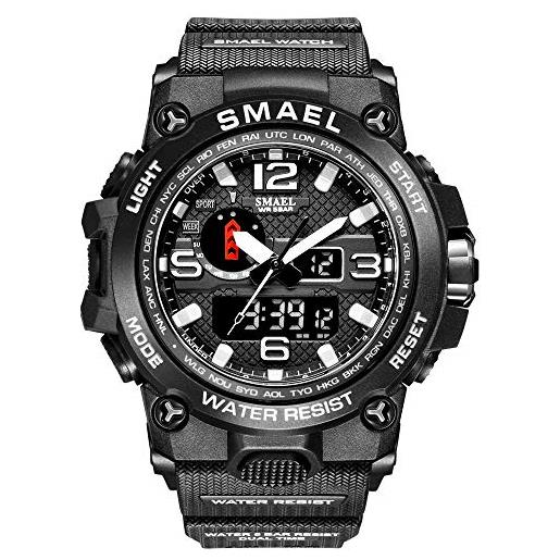 SMAEL - orologio da polso da uomo, sportivo, con doppio movimento al quarzo, con display analogico e digitale, da uomo nero 1
