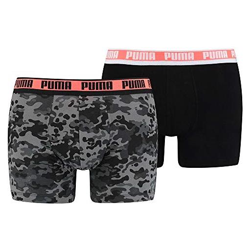 PUMA men's camo boxer (confezione da 2), nero/grigio mélange, m uomo
