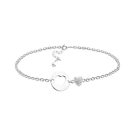 Sofia Milani - bracciale da donna in argento 925 - con pietra zircone - ciondolo a cerchio cuore - b0292