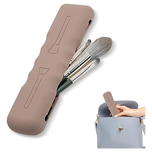 Ygapuzi porta pennelli per trucco alla moda - custodia da viaggio per pennelli per trucco in silicone, organizer per strumenti per il trucco morbido ed elegante per i viaggi, porta pennelli (cachi)