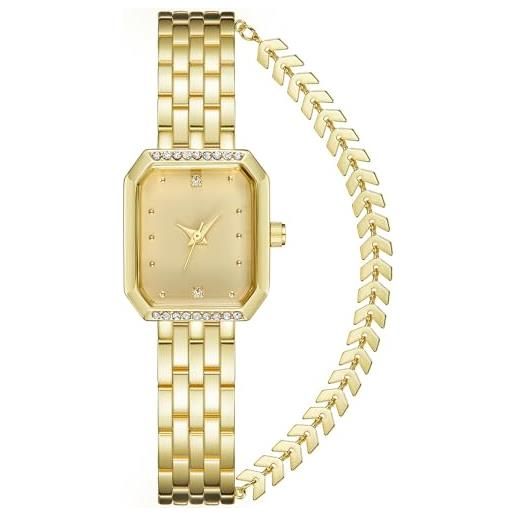 CIVO orologio donna rettangolare oro acciaio analogico orologio da polso con bracciale elegante piccolo impermeabile quarzo orologio minimalista, regalo donna