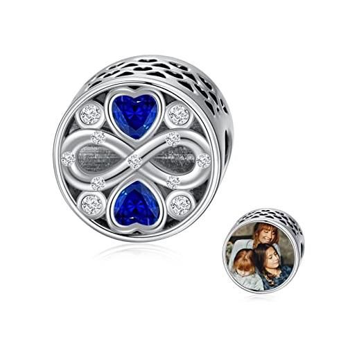 LONAGO charm foto personalizzato 925 sterline argento cuore infinito con pietra natale immagine personalizzata bead charm (settembre)
