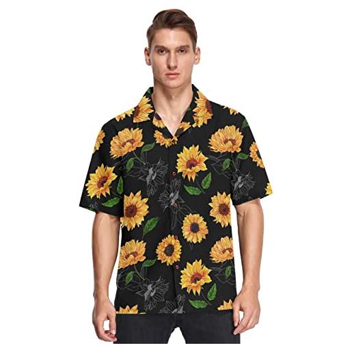 Anantty camicie hawaiane da uomo con fiore floreale girasole camicie da spiaggia abbottonate maniche corte casual aloha camicie a maniche corte, multicolore, xxl