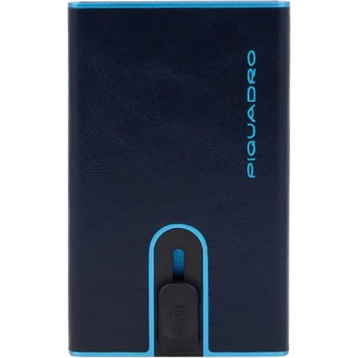 Piquadro blue square portafogli compact wallet, 5+1 cc, pelle blu