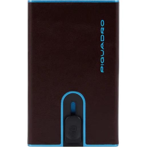 Piquadro blue square portafogli compact wallet, 5+1 cc, pelle marrone mogano