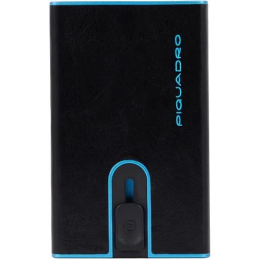 Piquadro blue square portafogli compact wallet, 5+1 cc, pelle nero