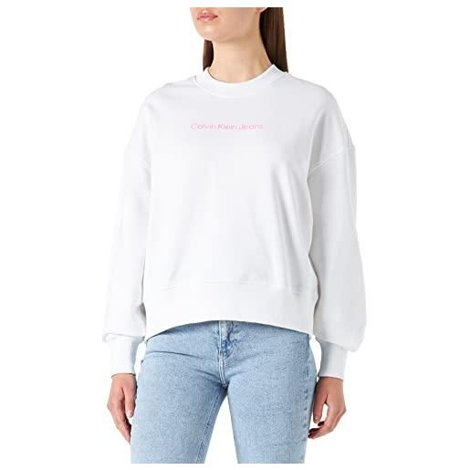 Calvin Klein Jeans shrunken institutional crew neck j20j218985 felpe, bianco (bright white), xl donna