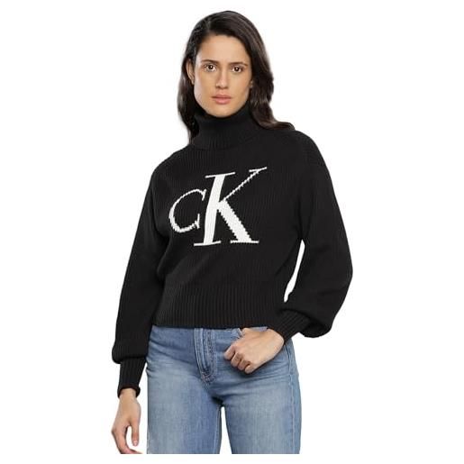 Calvin Klein Jeans pullover donna blown up loose sweater collo alto, nero (ck black), m