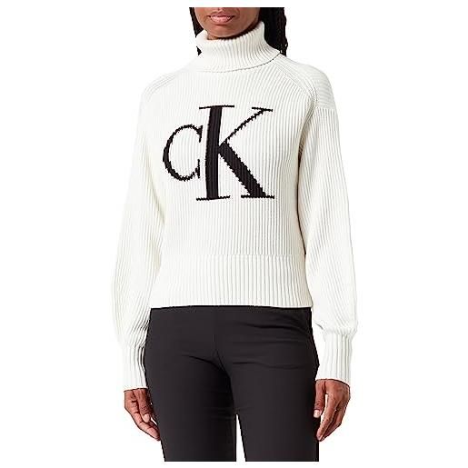 Calvin Klein Jeans pullover donna blown up loose sweater collo alto, bianco (ivory), xs