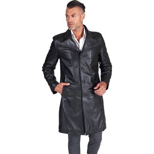 D'Arienzo cappotto in pelle nera lungo stile matrix nappa effetto liscio D'Arienzo