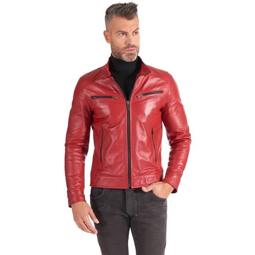 D'Arienzo giacca in pelle rossa effetto liscio quattro tasche D'Arienzo
