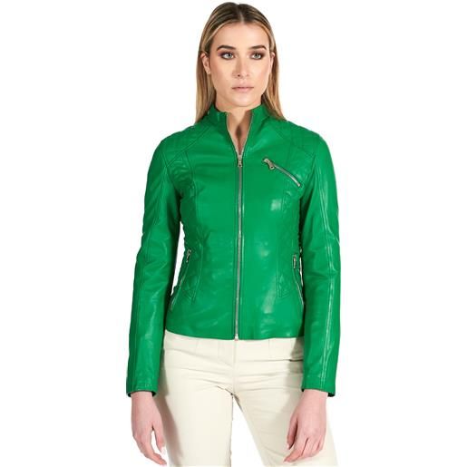 D'Arienzo giacca moto in pelle verde trapuntata nappa effetto liscio D'Arienzo