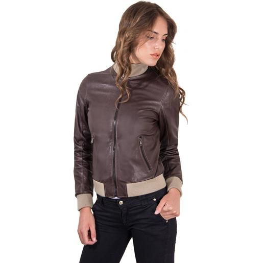 D'Arienzo Giacca Pelle Donna Blu Avion Biker Vera Pelle Made in