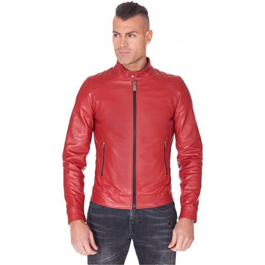 D'Arienzo giacca in pelle nappa rossa trapuntata sulle spalle D'Arienzo