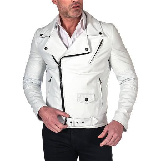 D'Arienzo chiodo biker in pelle bianca con cintura nappa effetto liscio D'Arienzo