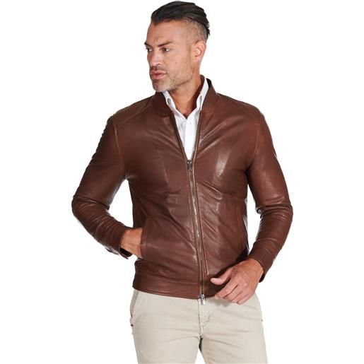 D'Arienzo giacca in pelle marrone effetto vintage tasche con calamita D'Arienzo