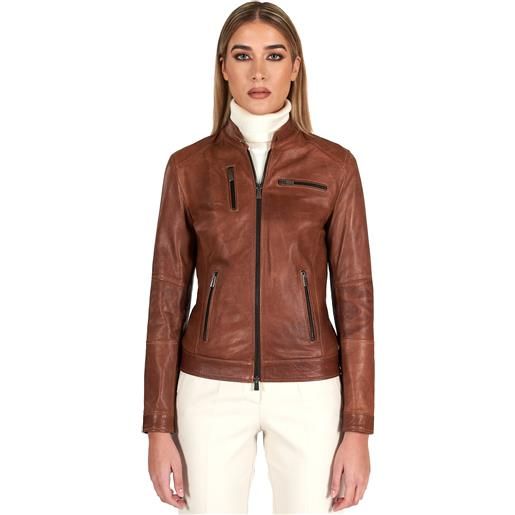 D'Arienzo giacca biker in pelle cuoio pull up effetto vintage D'Arienzo