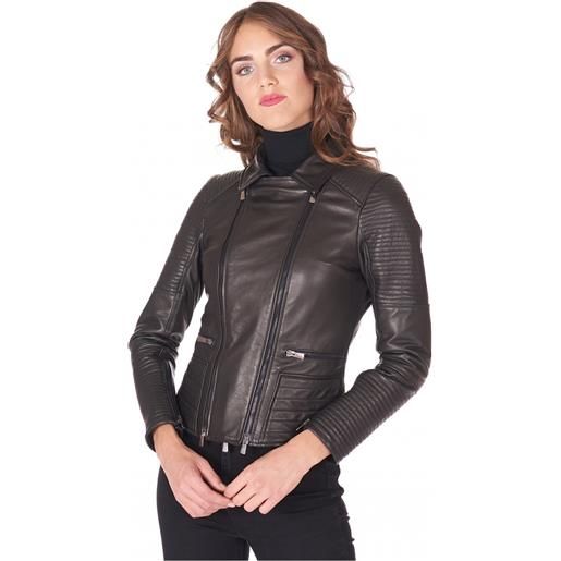 Giulia - Giacca biker in pelle nera nappa effetto liscio