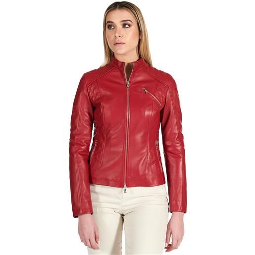 D'Arienzo giacca moto in pelle rossa trapuntata nappa effetto liscio D'Arienzo