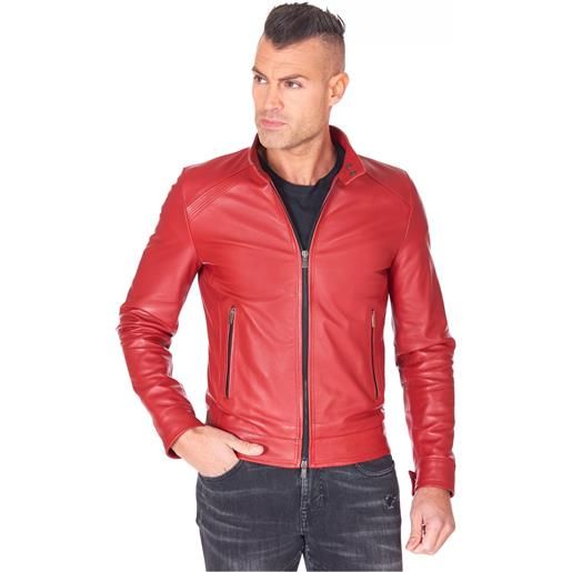 D'Arienzo giacca in pelle rossa con impunture nappa effetto liscio D'Arienzo