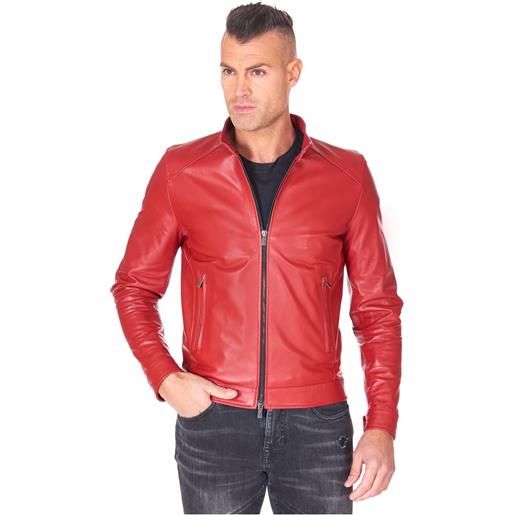 D'Arienzo giacca in pelle rossa nappa effetto liscio collo coreana D'Arienzo