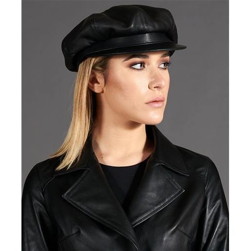 D'Arienzo cappello da donna in pelle nera stile berretto francese D'Arienzo