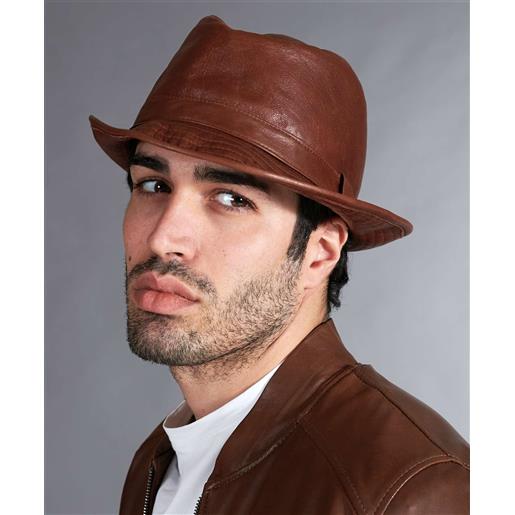 D'Arienzo cappello da uomo in pelle vintage marrone stile borsalino D'Arienzo