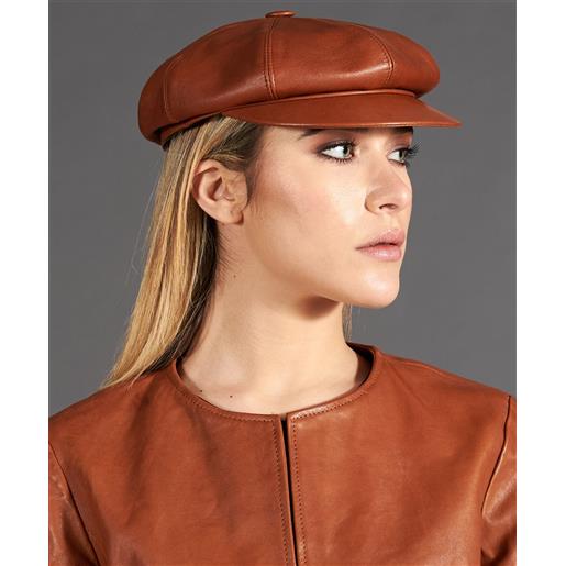 D'Arienzo cappello da donna in pelle tabacco stile berretto francese D'Arienzo