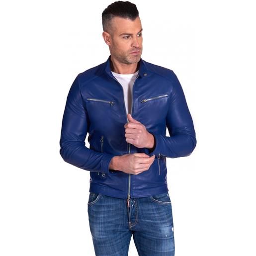 D'Arienzo giacca in pelle blu elettrico quattro tasche effetto liscio D'Arienzo