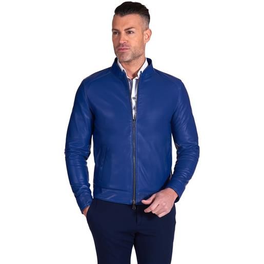 D'Arienzo giacca in pelle naturale blu elettrico con cerniera D'Arienzo