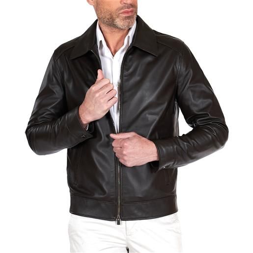 D'Arienzo giacca in pelle naturale marrone vintage collo camicia D'Arienzo