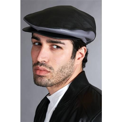D'Arienzo coppola in pelle nero grigio uomo visiera bottone a pressione D'Arienzo