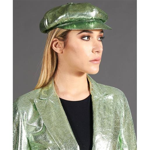 D'Arienzo cappello da donna in pelle laminata verde chiaro berretto francese D'Arienzo