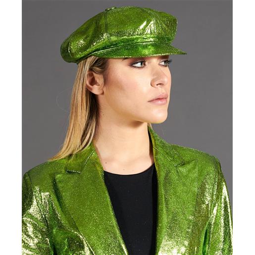 D'Arienzo cappello da donna in pelle laminata verde berretto francese D'Arienzo